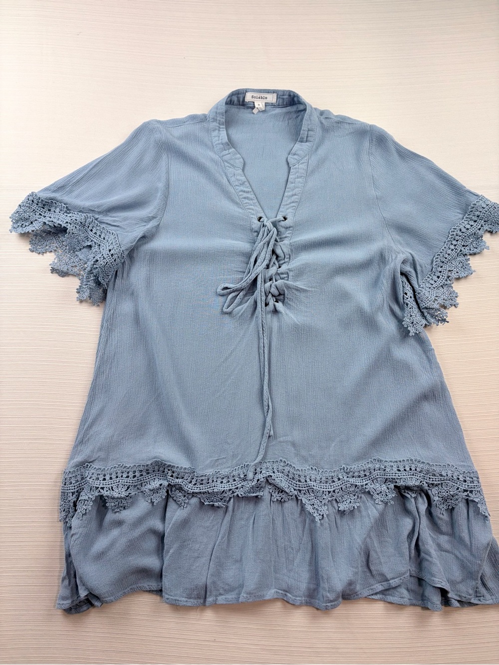 Soieblu Dusty Blue Lace-Trim Tunic Dress